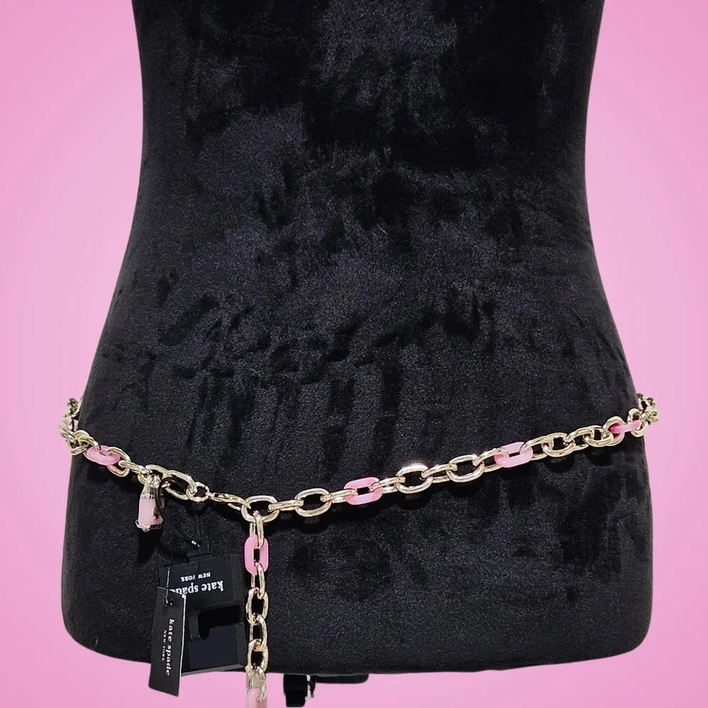 Kate Spade Belt Goldtone Pink Lock & Spade Chain Link Belt Bohemian Boho Y2k